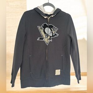 Pittsburgh Penguins Vintage Logo Charcoal Grey Zip Up Hoodie Size Medium